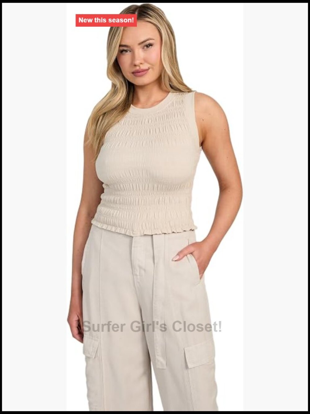 Sleeveless Smocked Tank Top with Round Neck Lightweight Stretch